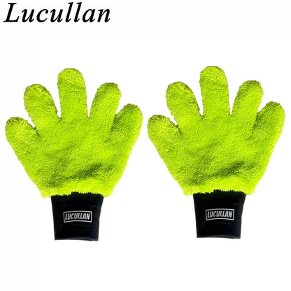 Lucullan Double-Sided Microfiber 5-Finger Mitt – Super Soft, Scratch-Free, Flexible Cleaning Glove