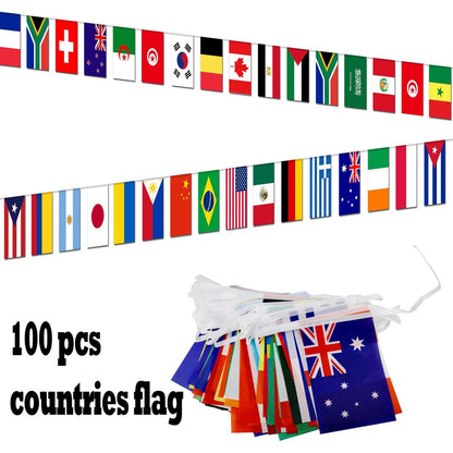 World Flags String Banner – 100 Countries International Hanging Pennant for Sports, School & Club Decoration
