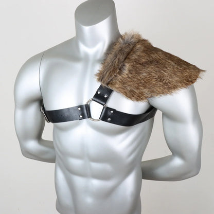 UYEE Men's Medieval Viking Fur Shawl – Barbarian Shoulder Cowl Mantle with Chest Belt & Fur Capelet for Cosplay