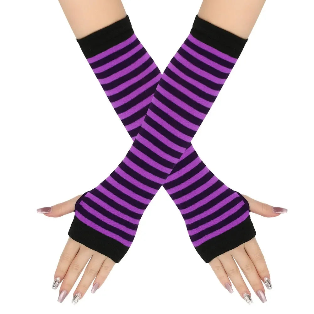 Warm Knitted Long Fingerless Gloves – Striped Elbow Mittens for Women, Fashion Christmas Gift
