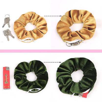 Portable Secret Hair Tie Storage Case – Hidden Scrunchie with Zipper for Key, Cash & Jewelry (Travel/Outdoor)