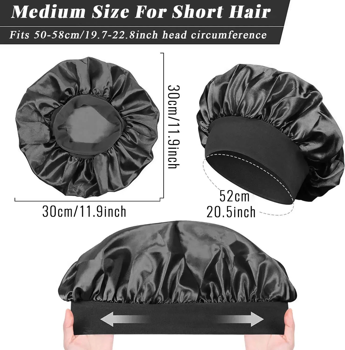Soft Silk Satin Lined Bonnet – Large Satin Hair Wrap for Long Hair, Sleep & Shower Cap, Salon Tool