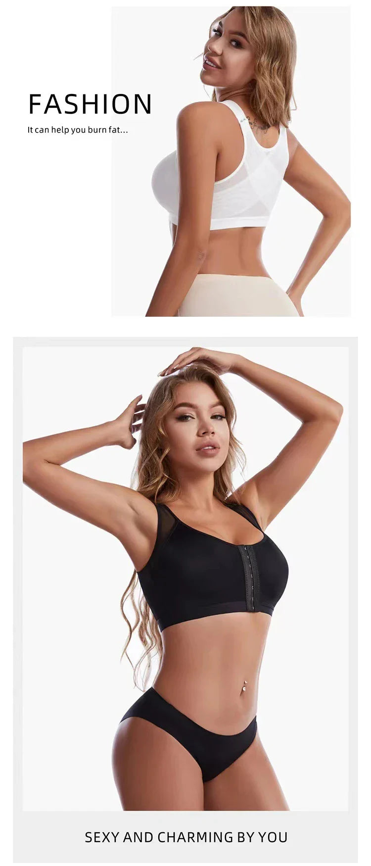 S-5XL Front Closure Posture Corrector Bra – Lift-Up Push-Up Sports Bra with Cross Back for Women, Shockproof Support
