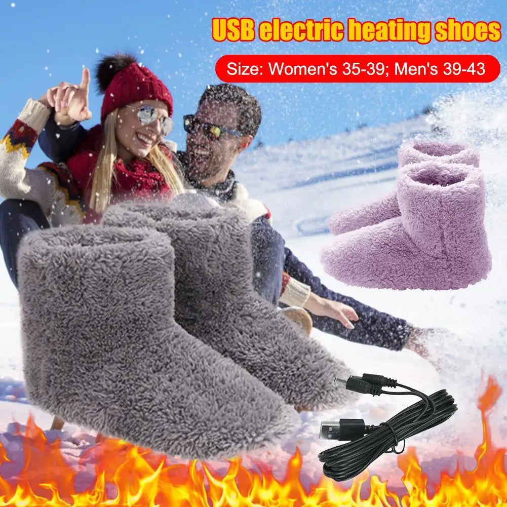 USB Electric Heated Shoes – Men & Women Winter Warm Snow Boots, Plush Electric Slippers & Foot Warmer House Shoes