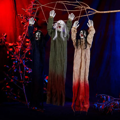 Halloween Hanging Ghost Decoration — Movable Skeleton Horror Prop with Long Hair for Haunted House and Bar 2025