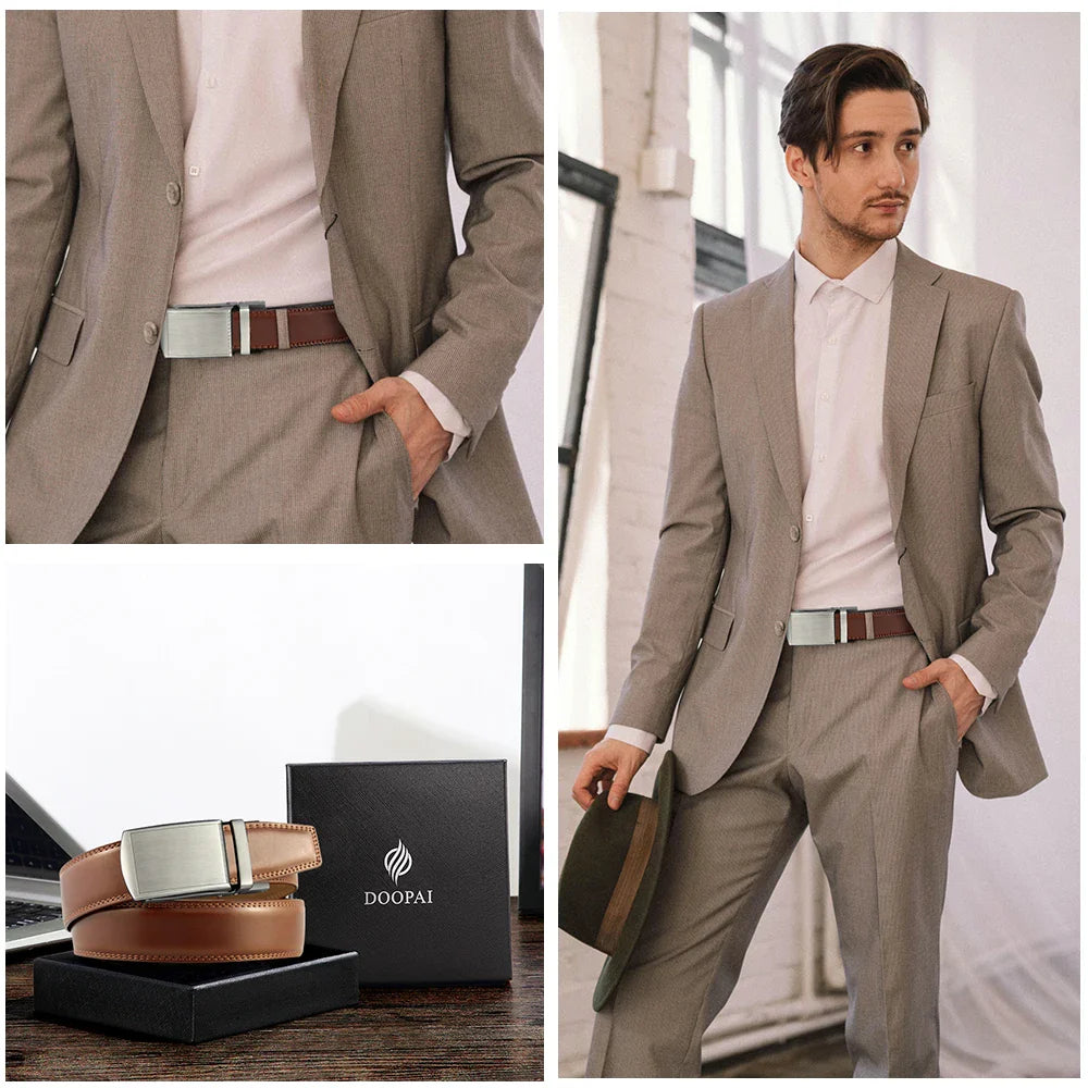 Men’s Luxury Genuine Leather Belt – High-Quality Cowhide with Metal Automatic Alloy Buckle