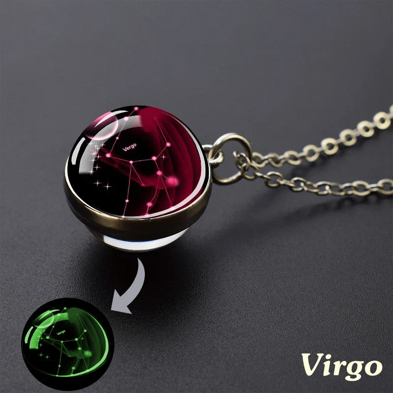 Luminous Zodiac Constellation Necklace – Starry Sky Glass Ball Pendant for Men & Women, 12 Astrology Signs Gift