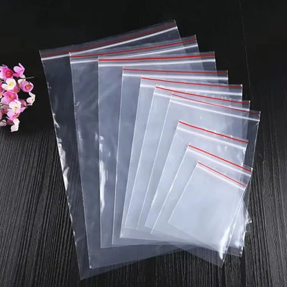 100pcs 50 Micron Clear PE Zip Lock Bags – Reclosable Plastic Pouches for Candy, Cookies & Dried Fruits