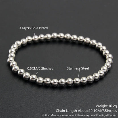MHS.SUN Trendy Stainless Steel Stretch Bracelet — Gold & Silver Beaded 2mm/5mm/8mm for Men & Women