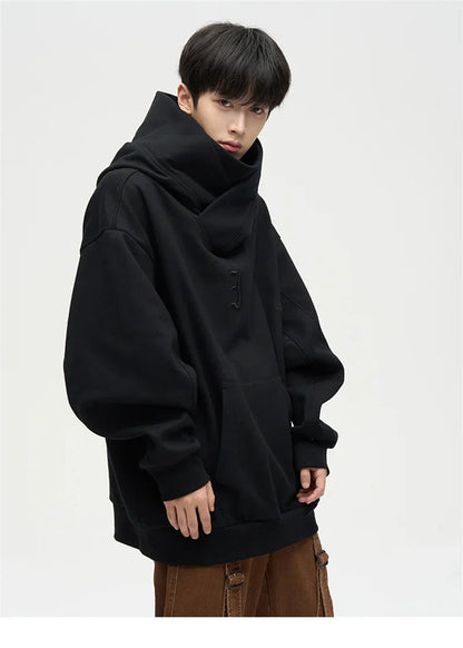 Autumn Ninja Streetwear Turtleneck Hoodie - Men's Embroidered Y2K Vintage Fleece Sweatshirt, Hip Hop Fashion