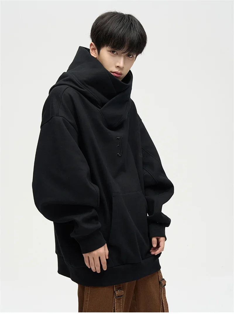 Autumn Ninja Streetwear Turtleneck Hoodie for Men – Letter Embroidered Hip Hop Fashion Sweatshirt, Y2K Vintage Fleece