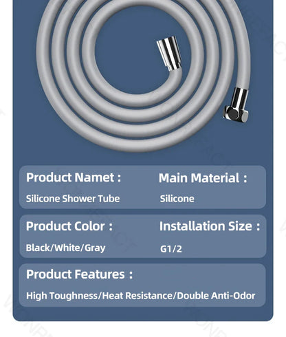 Bathroom Silicone Shower Hose — Flexible, Anti-Kink, Explosion-Proof High-Toughness Shower Tube