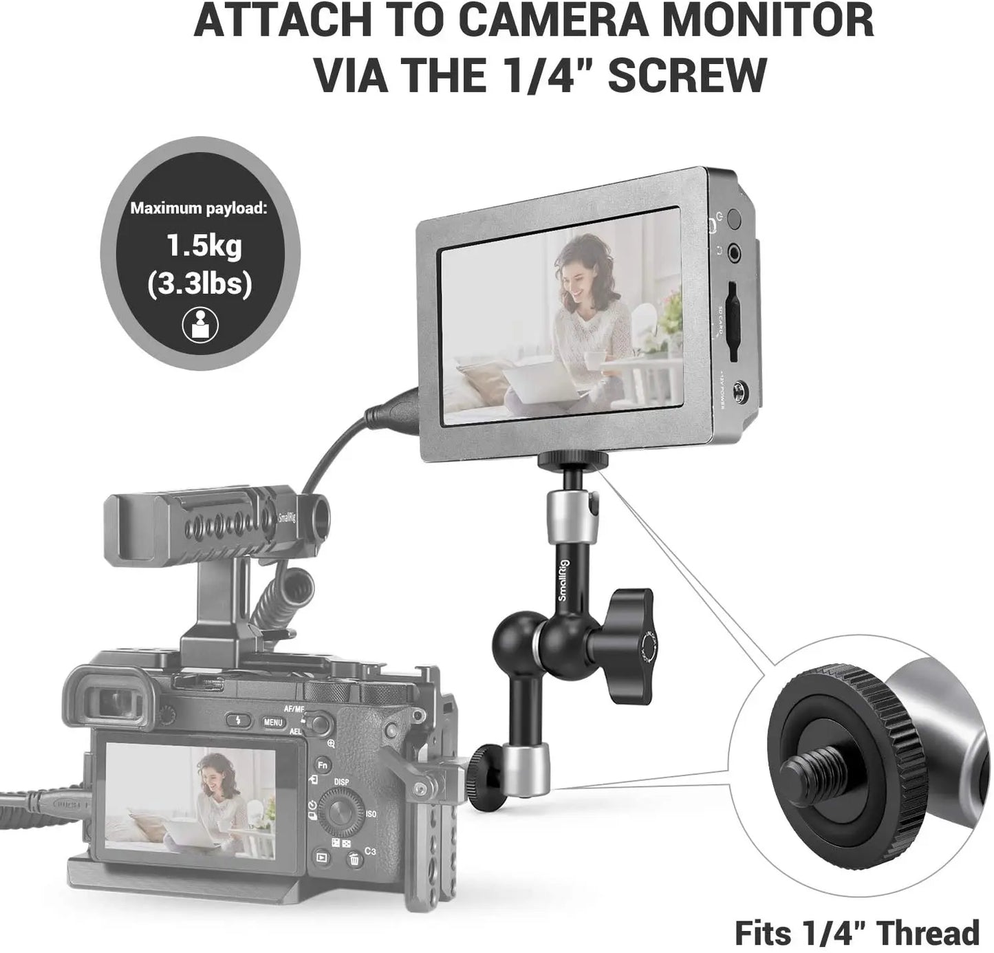 SmallRig 5.5” Articulating Magic Arm – Aluminum 1/4” to 1/4” Universal Mount for EVF, Microphone & Camera Rig Accessories (Model 2065)