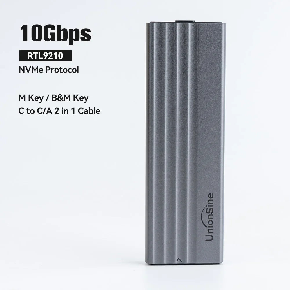 UnionSine 20Gbps M.2 PCIe SSD Case – Dual Protocol M.2 to USB Type-C 3.1 Adapter for NVMe, NGFF, and SATA SSD