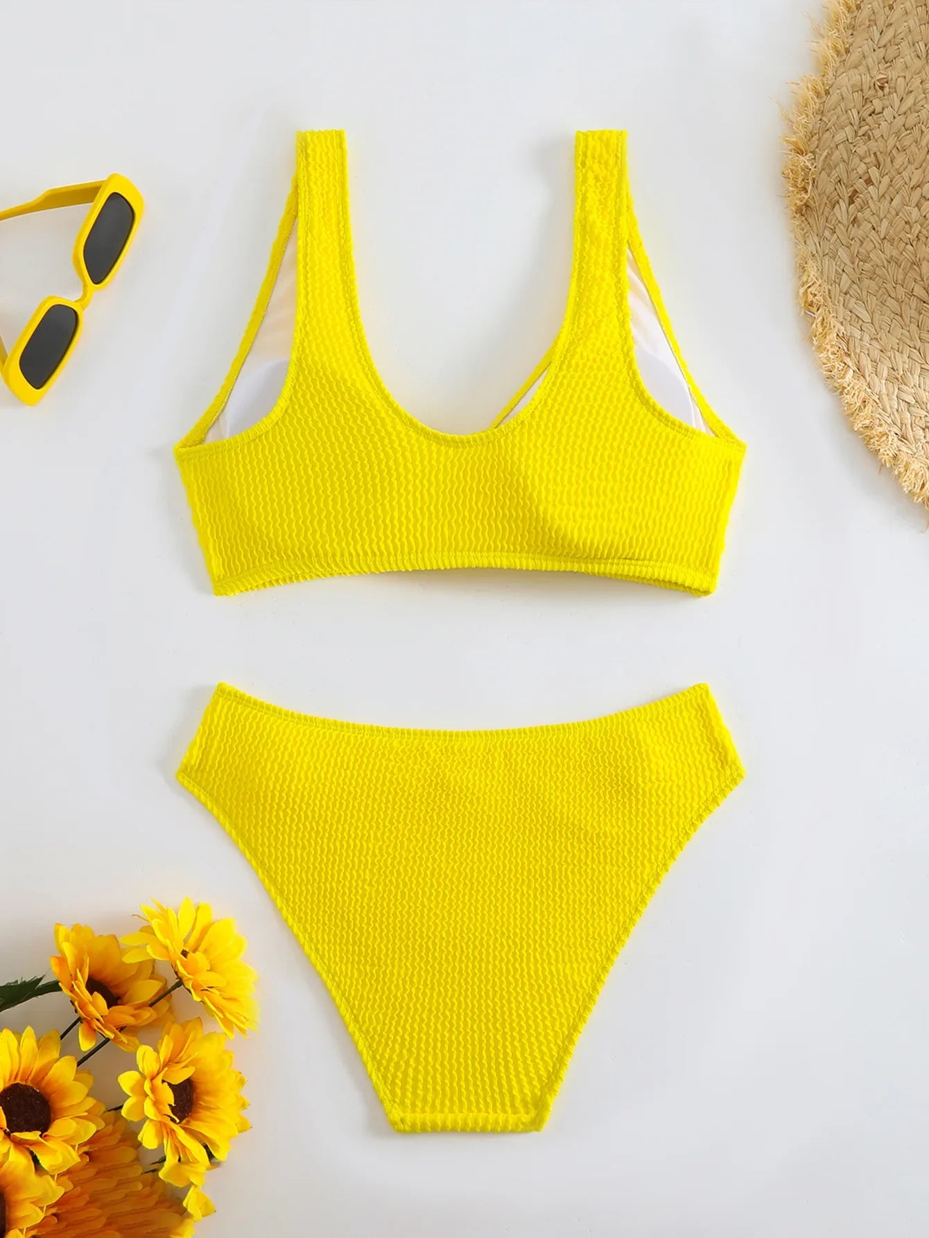 2025 Summer Women's Two-Piece Swimsuit – Solid High Waist V-Neck Backless Bikini Set Beachwear