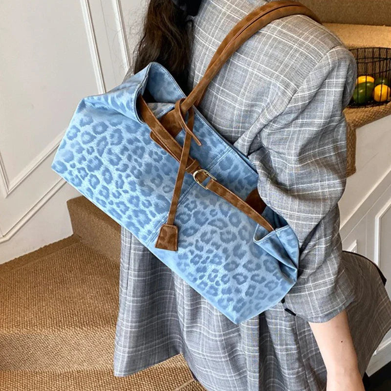 Leopard PU Leather Shoulder Bag for Women – Luxury Designer Tote Handbag with Short Handle, Trendy 2026 Style