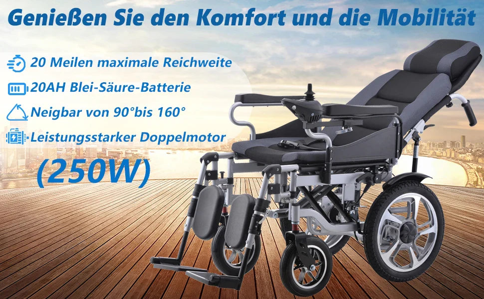 Electric Wheelchair for Adults — Folding Power Wheelchair with Large Support, Lightweight & Portable for Seniors
