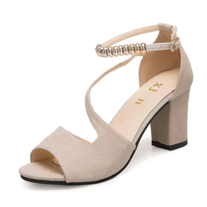 Women’s Spring Summer Sexy Fish Mouth Roman Sandals – Hollow Beaded High Heel Thick Sole Summer Shoes