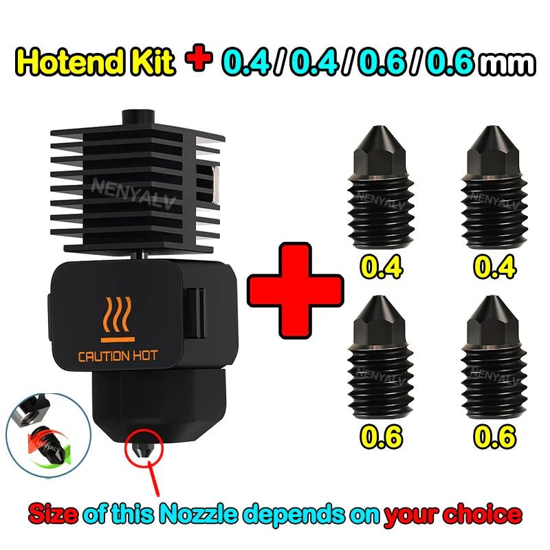 Bambu Lab A1 Mini Hotend Kit – 0.2/0.4/0.6/0.8mm Hardened Steel Nozzle Replacement for A1 3D Printer