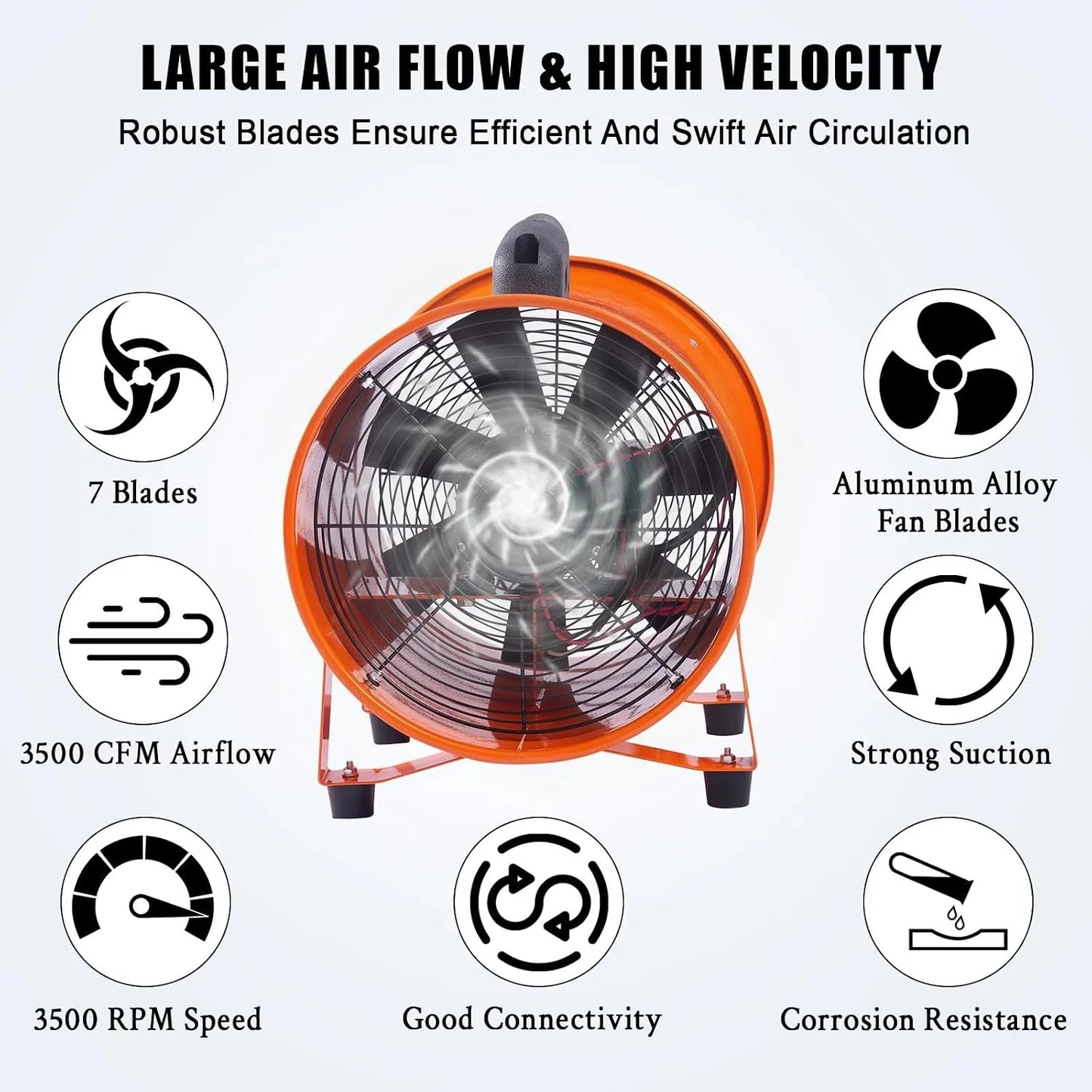 Portable Industrial Exhaust Fan - 3500 CFM Heavy-Duty Ventilation Blower with Flexible Duct for Workshop, Basement & Attic