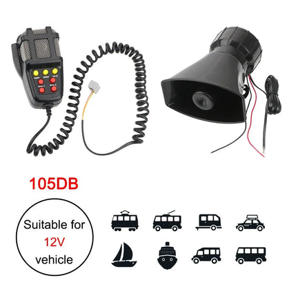 100W Car Warning Alarm System - 12V Emergency Amplifier with Police Siren, Air Horn, Megaphone, and Loud Car Horn for PA System