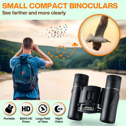 3000x22 Powerful Binoculars: Long-Range Folding Mini Telescope with BAK4 FMC Optics - Ideal for Hunting, Sports, Outdoor Camping, Travel