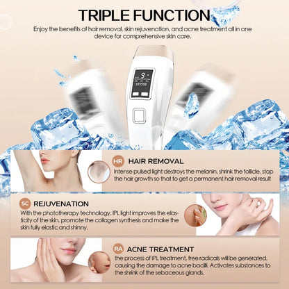 Vancostar 4-in-1 IPL Laser Hair Removal Device – 999,000 Flash Cooling Epilator with Skin Rejuvenation & Acne Treatment for Home Use, Bikini Trimmer Tool