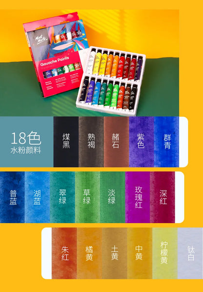 12/24/36 Colors Gouache Paint Set – 6ml Tubes with Rich Vivid Colors for Artists, Students & Beginners