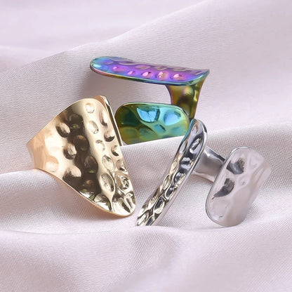 Stainless Steel Chunky Open Ring — Textured Vintage Lava Design for Men & Women