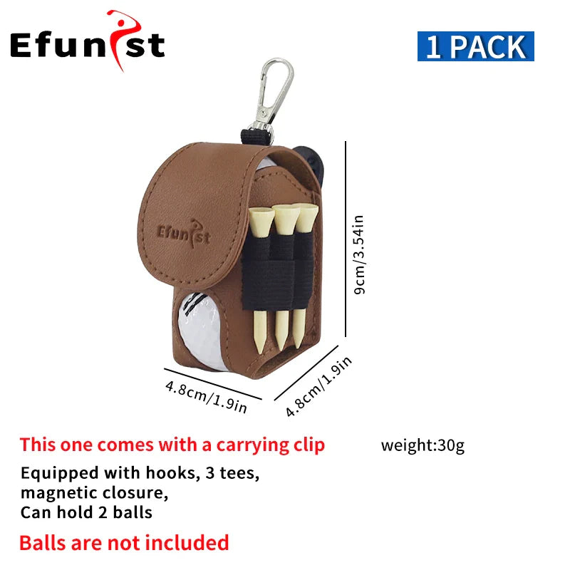Efunist Golf Small Waist Bag with Magnetic Closure – PU Golf Ball Storage, Includes 3pcs 54mm Tees & Portable Clip Holder for Double Balls