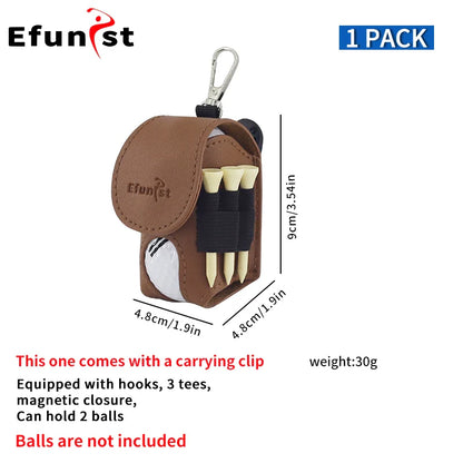 Efunist Golf Small Waist Bag with Magnetic Closure – PU Golf Ball Storage, Includes 3pcs 54mm Tees & Portable Clip Holder for Double Balls