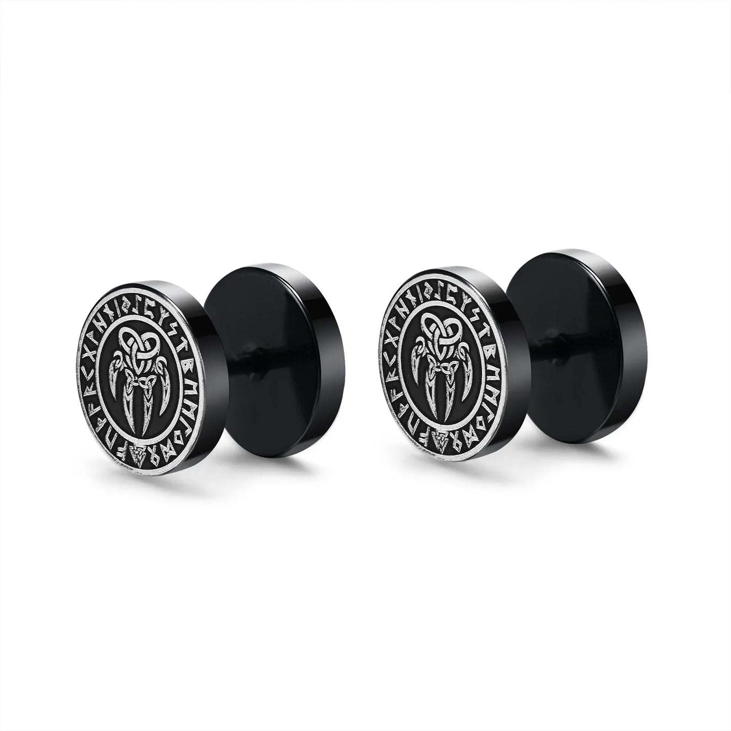 Vnox Men's Viking Black Stud Earrings - Vegvisir & Norse Valknut, Cool Punk Stainless Steel Set