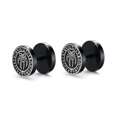 Vnox Men's Viking Black Stud Earrings - Vegvisir & Norse Valknut, Cool Punk Stainless Steel Set
