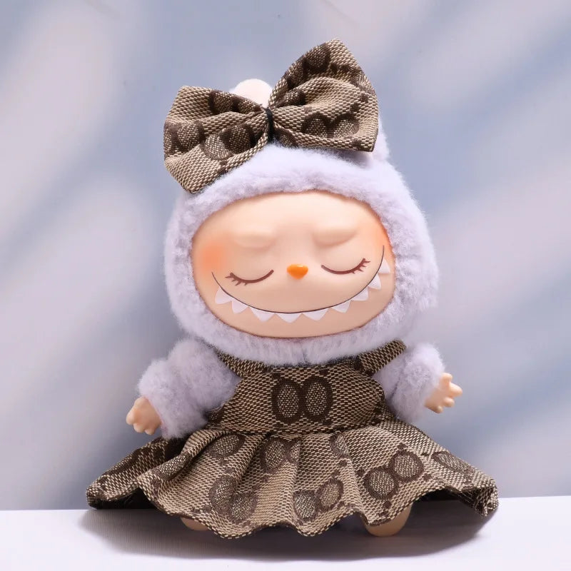 17cm Labubu II Mini Doll Clothes — Luxury Bow Headband Dress Outfit Set for Sitting, Party & Game Accessories