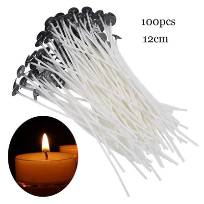 Smokeless Candle Wicks – Pre-Waxed Cotton Core with Metal Sustainer Tabs, 2.6-20cm for DIY Handmade Candle Making