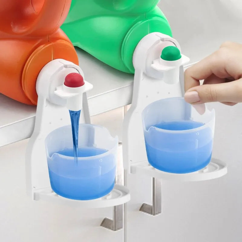 2-Pack Laundry Detergent & Fabric Softener Organizer | Universal White Soap Dish Accessories with Drip Collector Cup Holder | Spill-Proof Rack