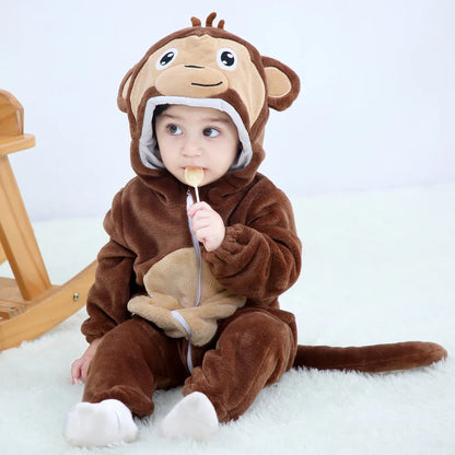 Cartoon Flannel Baby Romper – Unicorn, Rabbit & Dinosaur Pajamas, Cotton Kigurumi Jumpsuit for Boys & Girls