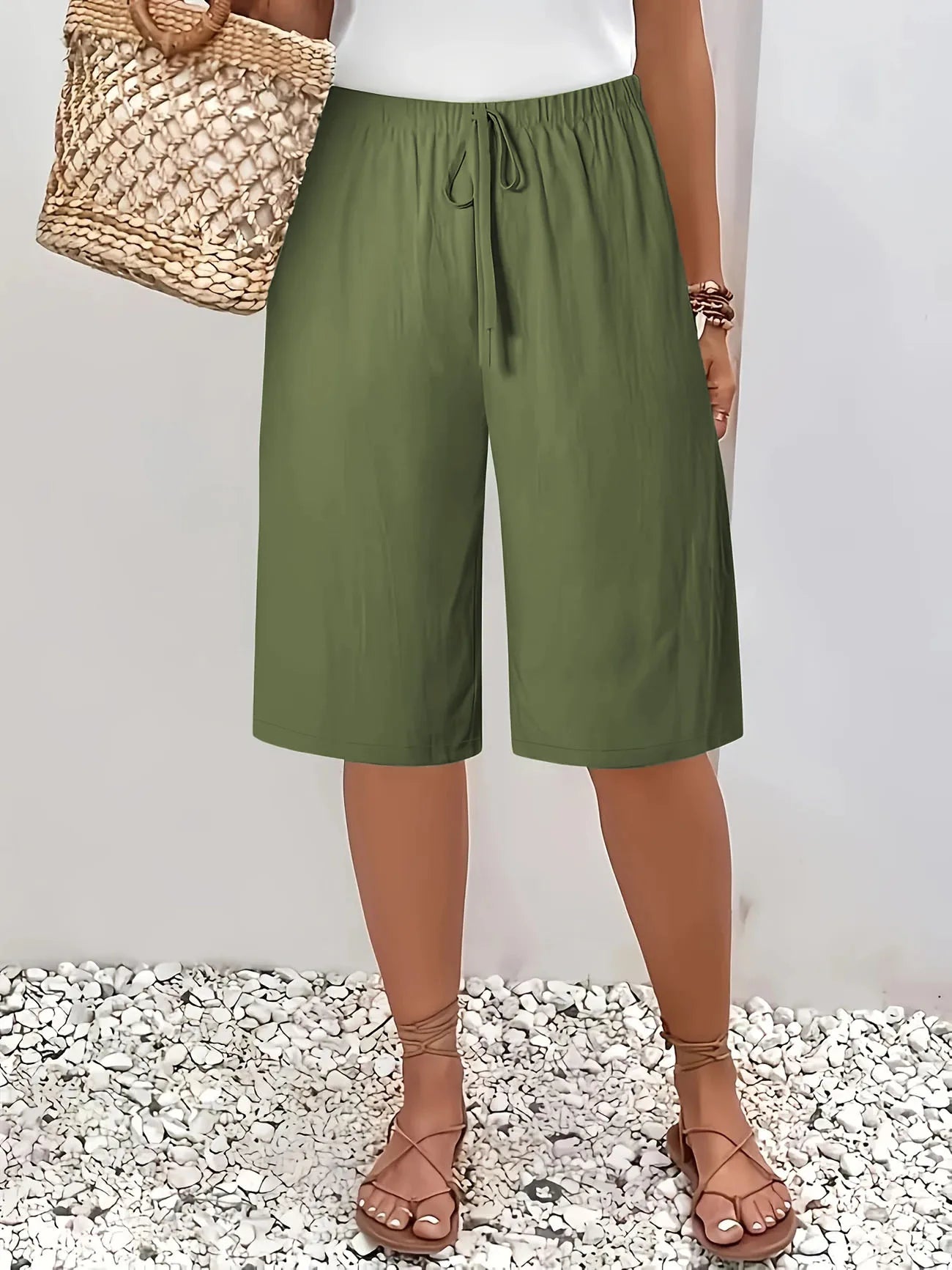 Women's 5-Inch Bermuda Shorts - High Waist Loose Fit Casual Summer Solid Color Shorts