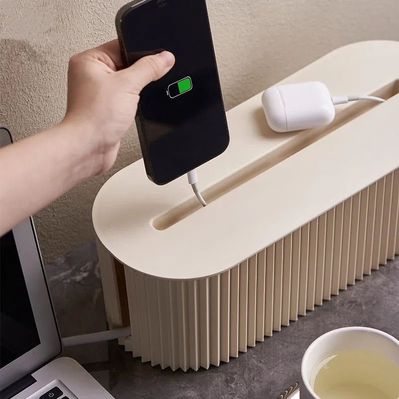 Nordic Cable Management Box – Plug Board Storage Case and Wire Organizer for Router, Socket, and Desktop Accessories