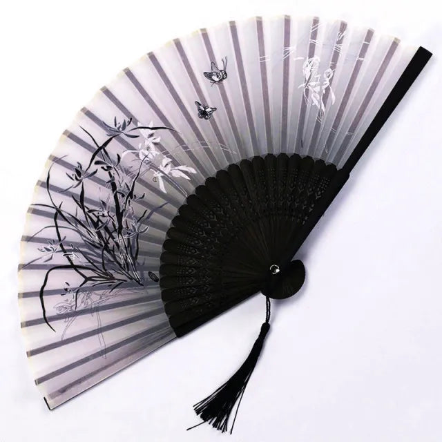 Bamboo Folding Fan with Silk — Chinese & Japanese Style Handheld Fan, Antique Art Craft for Summer Dance, Home Decor & Party