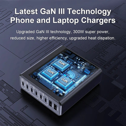 Ubigbuy 300W Multi-Port GaN Charger - USB-C 140W PD 3.1 & PPS 100W Charging Station for MacBook Pro M2, iPhone 15/14, Galaxy