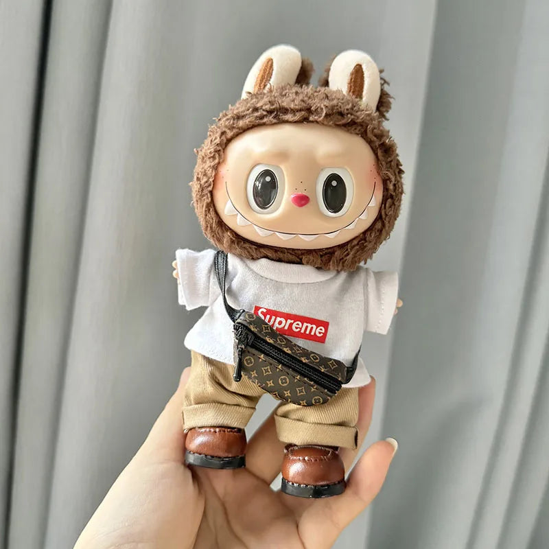 17cm Lovely Labubu Doll Clothes - First & Second Generation Supreme Clothing Set, Multi-Color Outfits