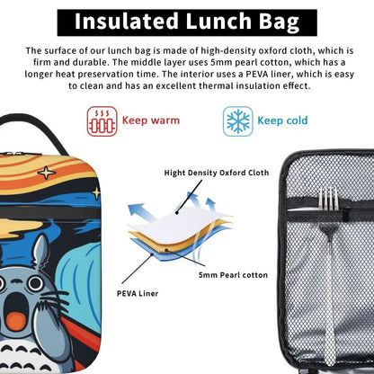 Totoro Miyazaki Anime Insulated Lunch Tote Bag – Portable Thermal Cooler for School & Office