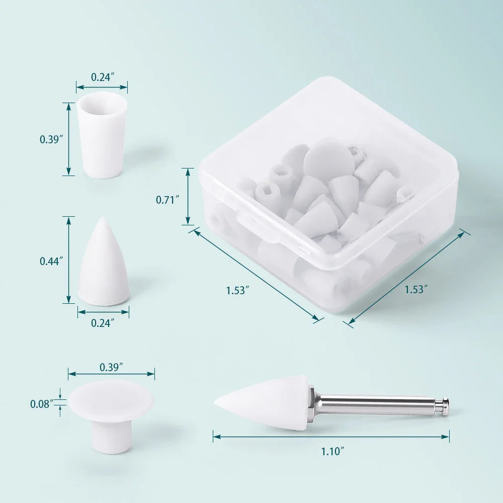 JoyDental 20pcs Dental Silicone Composite Polishers – 3 Shapes (Cup, Inverted Cone, Point) 2.35mm for Finishing & Polishing