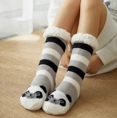 Winter Plush Women’s Non-Slip Floor Socks – Fuzzy Soft Penguin, Deer, Elk & Bear Slippers, Cozy Christmas Gift