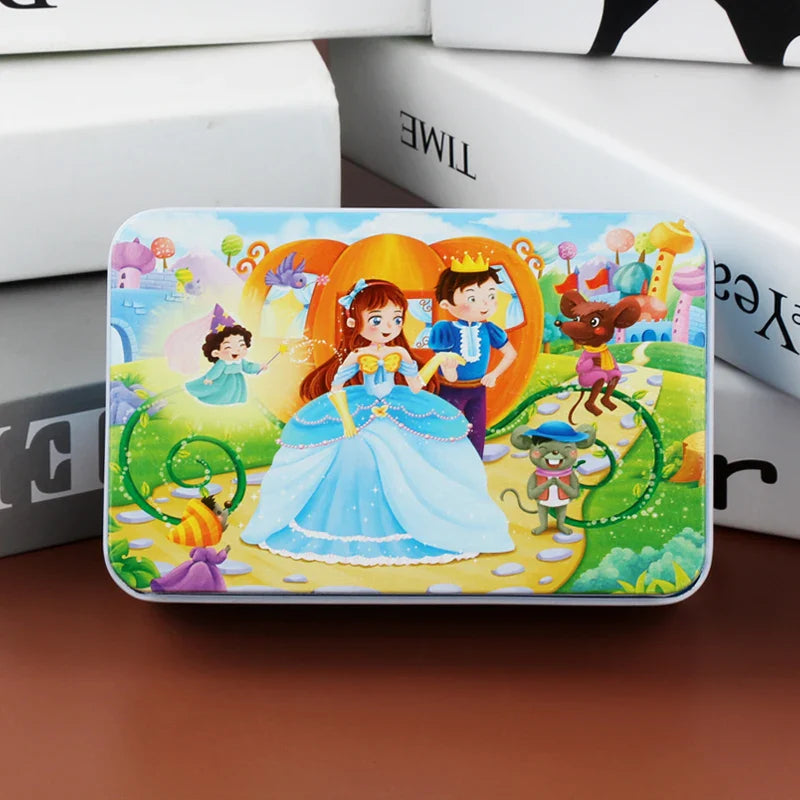 60PCS Cartoon Jigsaw Puzzle with Metal Box – Kids Educational Animal & Vehicle Puzzle Game