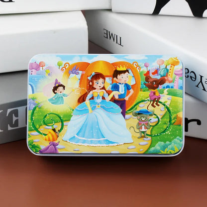 60PCS Cartoon Jigsaw Puzzle with Metal Box – Kids Educational Animal & Vehicle Puzzle Game
