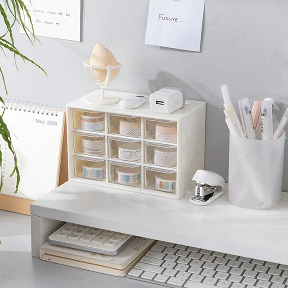 Nine Palace Grid Small Drawer Jewelry Storage Box – Transparent Desktop Organizer for Stationery and Small Items in Student Dorms