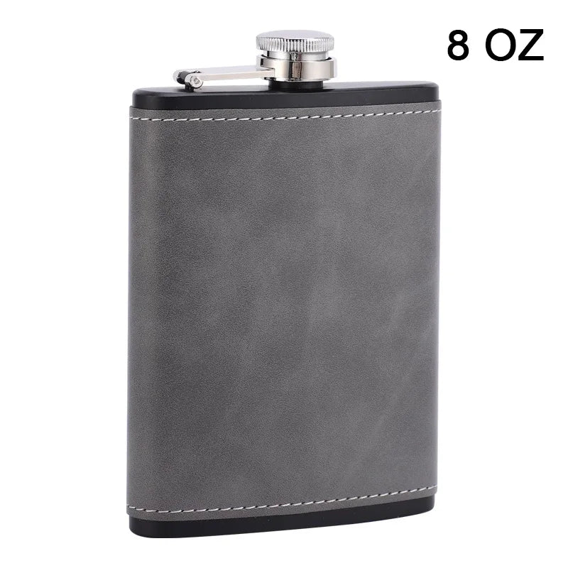 6/8oz Portable Hip Flask – Brown Leather Covered Stainless Steel Flask for Whiskey & Alcohol, Men's Gift