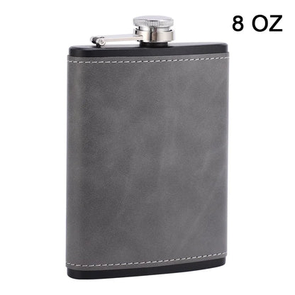 6/8oz Portable Hip Flask – Brown Leather Covered Stainless Steel Flask for Whiskey & Alcohol, Men's Gift